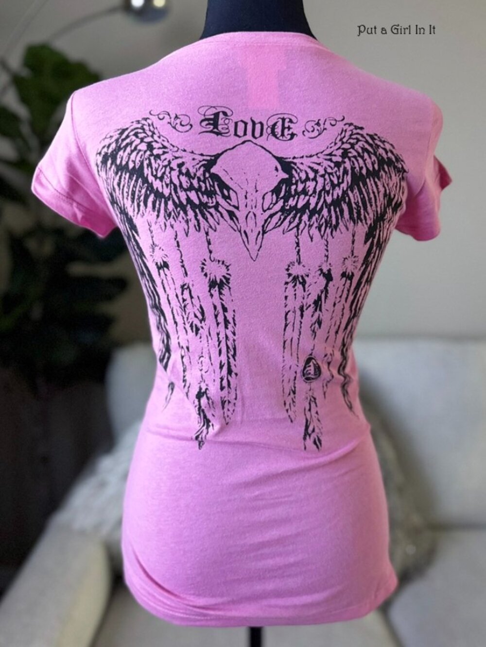 Vocal Apparel Women's Crystal Pink Dreamcatcher Skull Angel Wings Shirt S M L XL